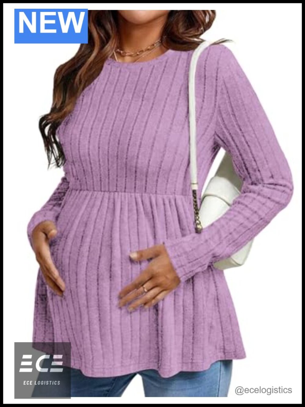 Maternity Long Sleeve Crew Neck Pleated Waist Tunic Top Pregnancy Work Blouse